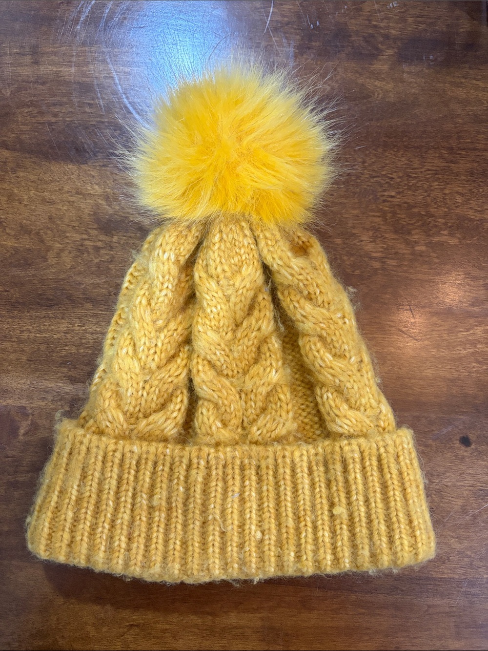 Marks & Spencer Mustard Yellow Cable Knit Women’s Pom Pom Hat